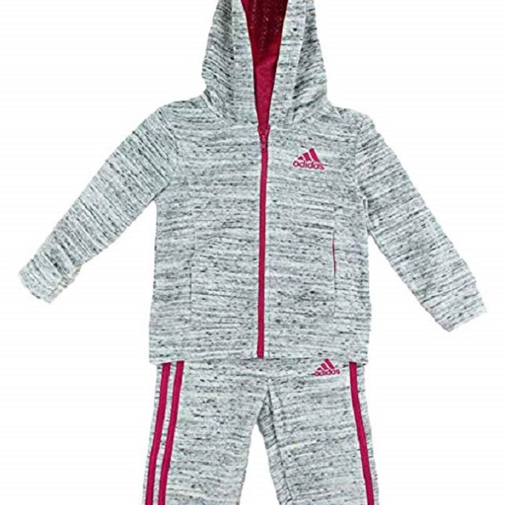 adidas Girls Gray Warmup Hoodie Jacket & Pants NWT - Picture 3 of 4